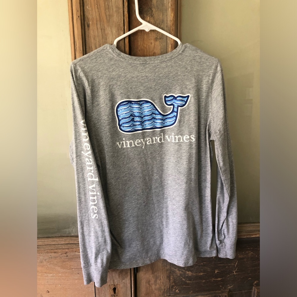 Vineyard Vines Gray Long Sleeve Shirt with Blue Whale